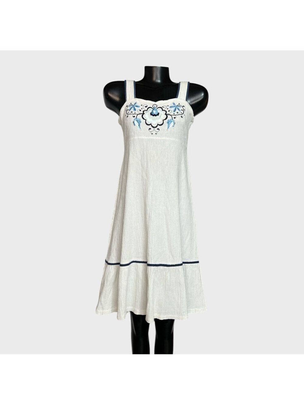 Grecian VTG Floral Embroidered Cotton Mini SunDress Boho Greek Romantic Feminine